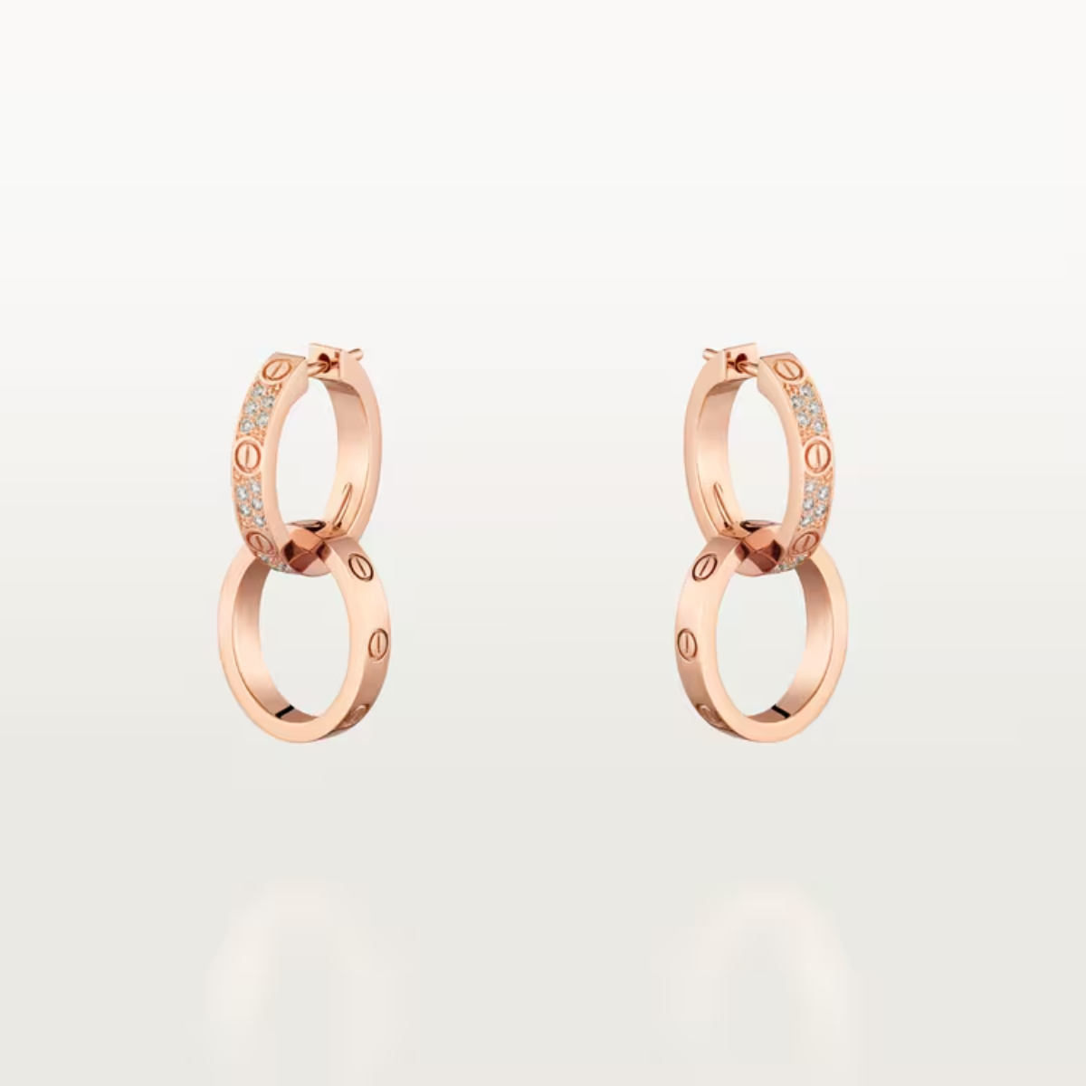 Brinco love argola duplo cravejado - Ouro Rose