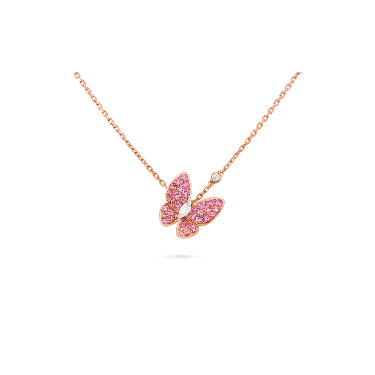 Colar Two Butterfly Pavé Rosa - Ouro 18K