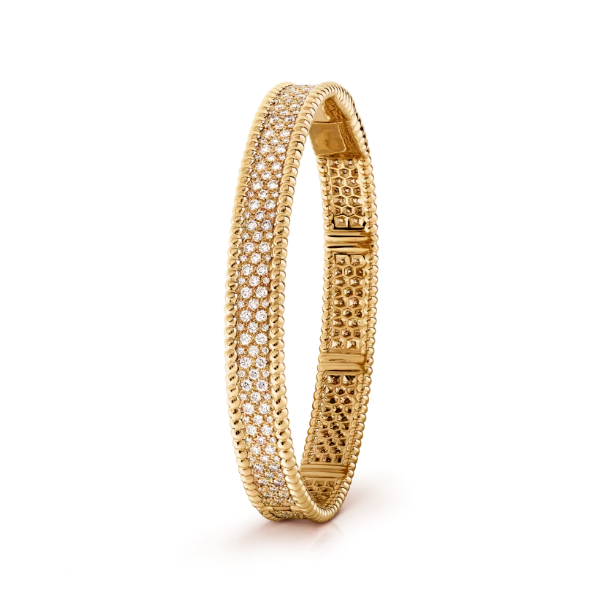 Bracelete Alhambra Trevos 3 Fileiras Perlee Pavé - Ouro 18K