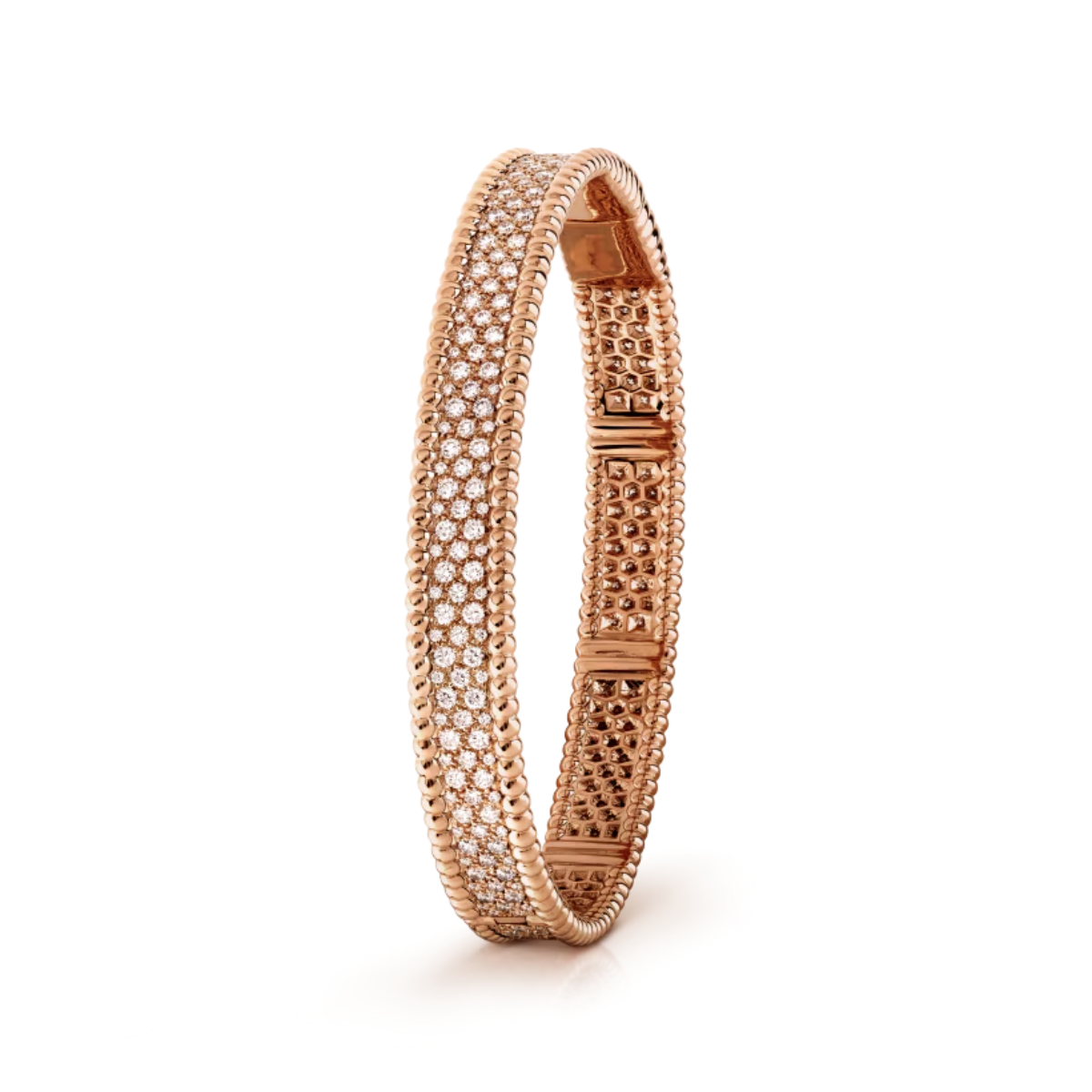 Bracelete Alhambra Trevos 3 Fileiras Perlee Pavé - Ouro Rose