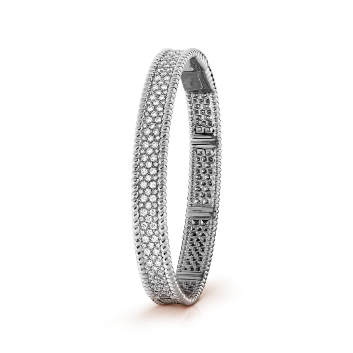 Bracelete Alhambra Trevos 3 Fileiras Perlee Pavé - Prata 925