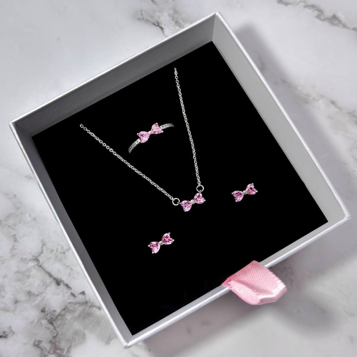 Brinco Laço Rosa - Prata 925