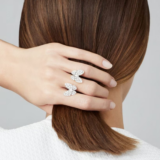 Anel Two Butterfly Pavé - Prata 925