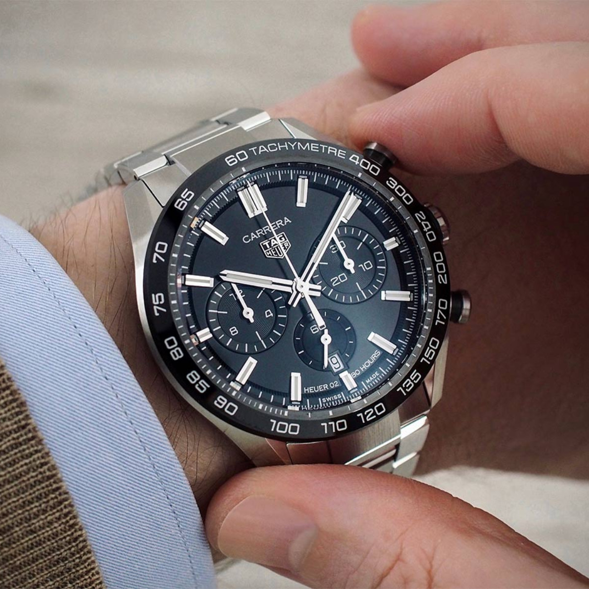 Relógio T.H Carrera Chronograph Fundo Preto Tachymetre