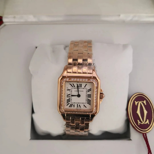 Relógio Panthere Cravejado Modelo Pequeno Rose