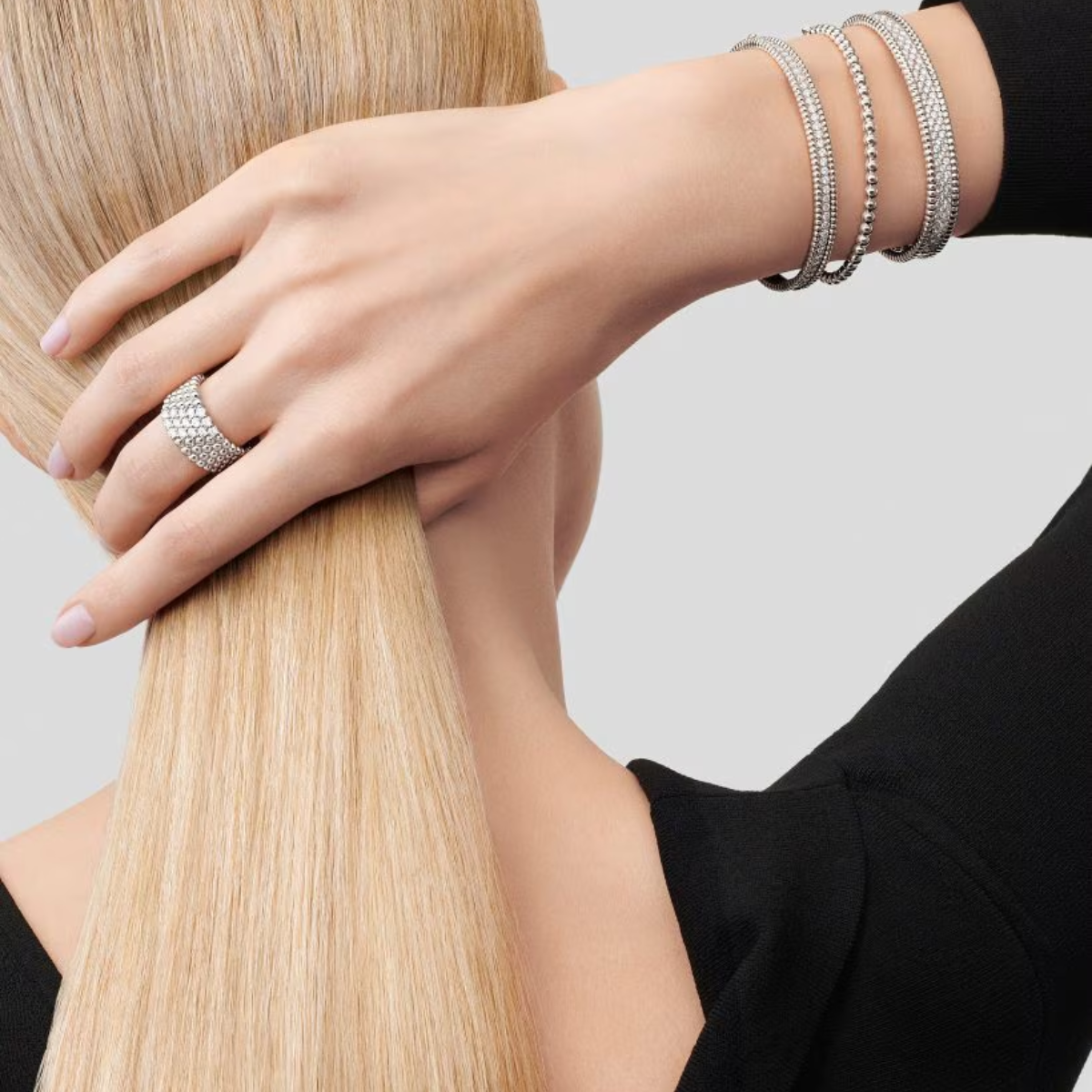 Bracelete Alhambra Trevos 3 Fileiras Perlee Pavé - Prata 925