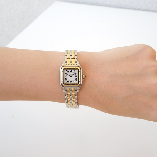Relógio Panthere Modelo Pequeno Caixa Dourada Two Tone