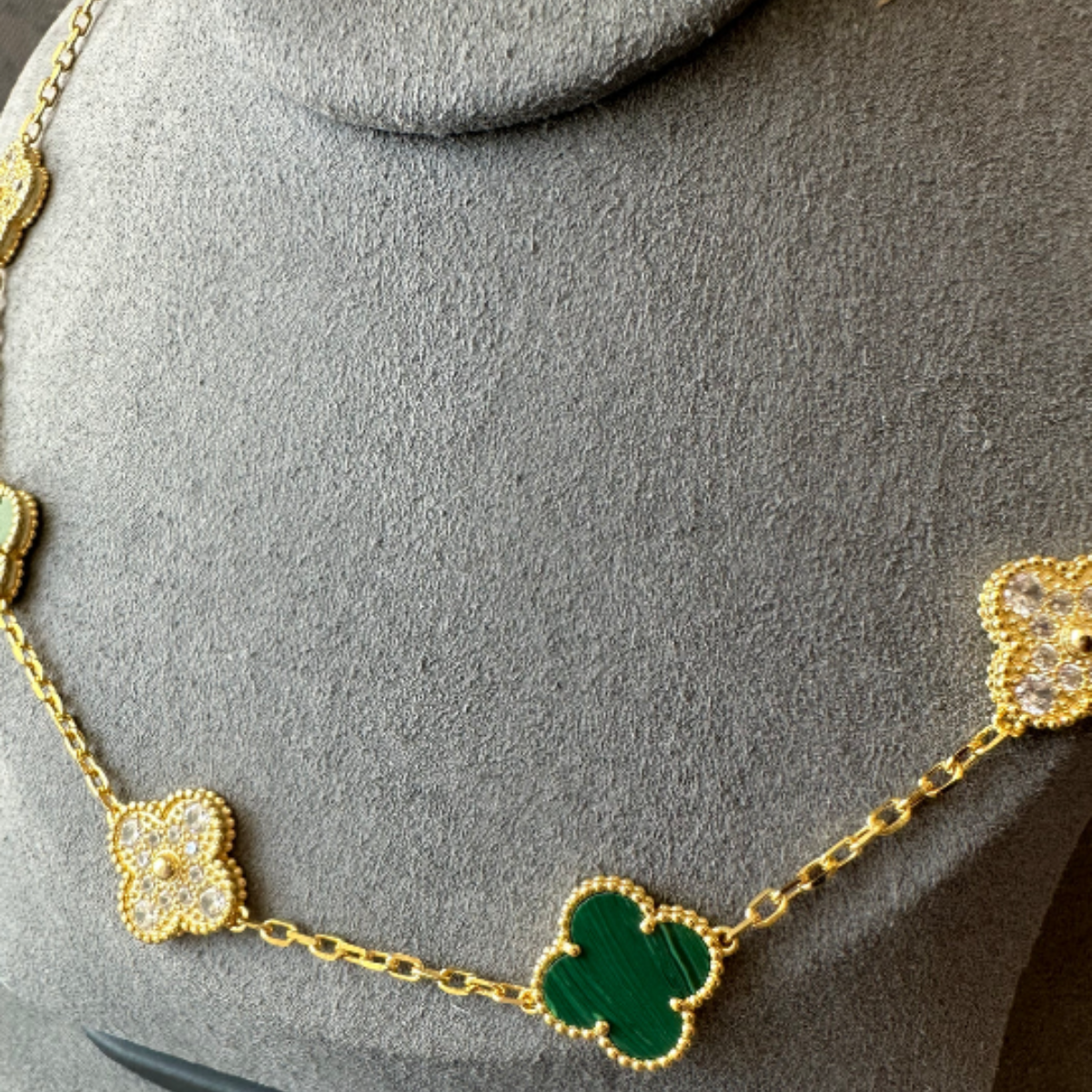 Conjunto Trevo Colar 10 Trevos e Pulseira Snowflake Verde - Prata de Lei