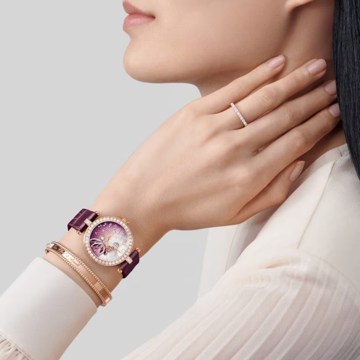 Bracelete Alhambra Trevos Perlee Signature - Ouro Rose