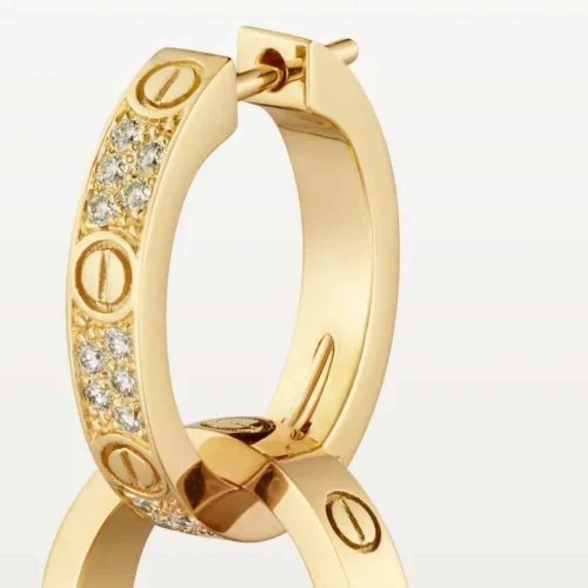 Brinco love argola duplo cravejado - Ouro 18K