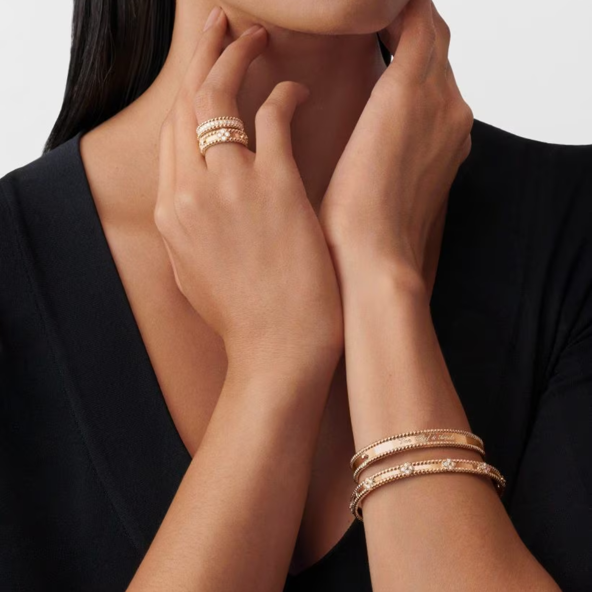 Bracelete Alhambra Trevos Sweet Perlee Clovers - Ouro Rose