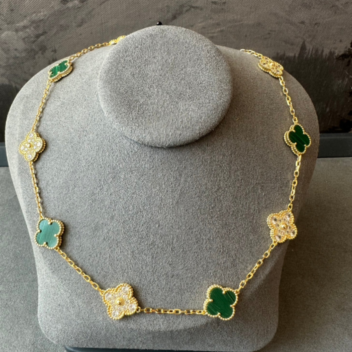 Conjunto Trevo Colar 10 Trevos e Pulseira Snowflake Verde - Prata de Lei