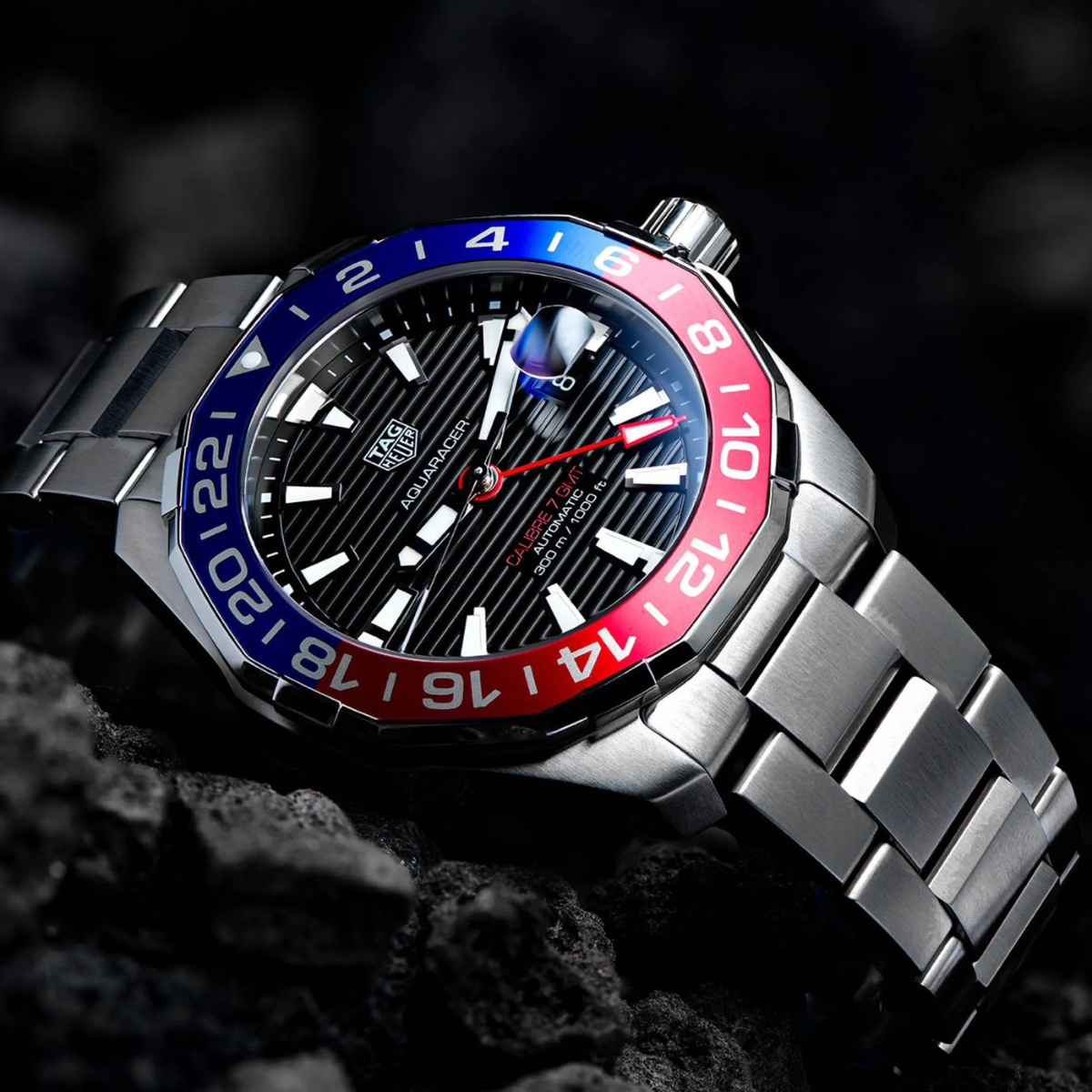 Relógio T.H Aquaracer Azul e Vermelho Calibre 7 GMT "Pepsi"