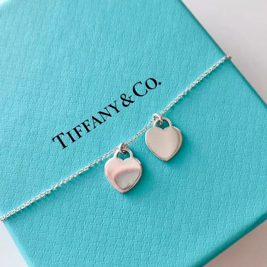 Colar Coração Duplo Azul - Prata 925