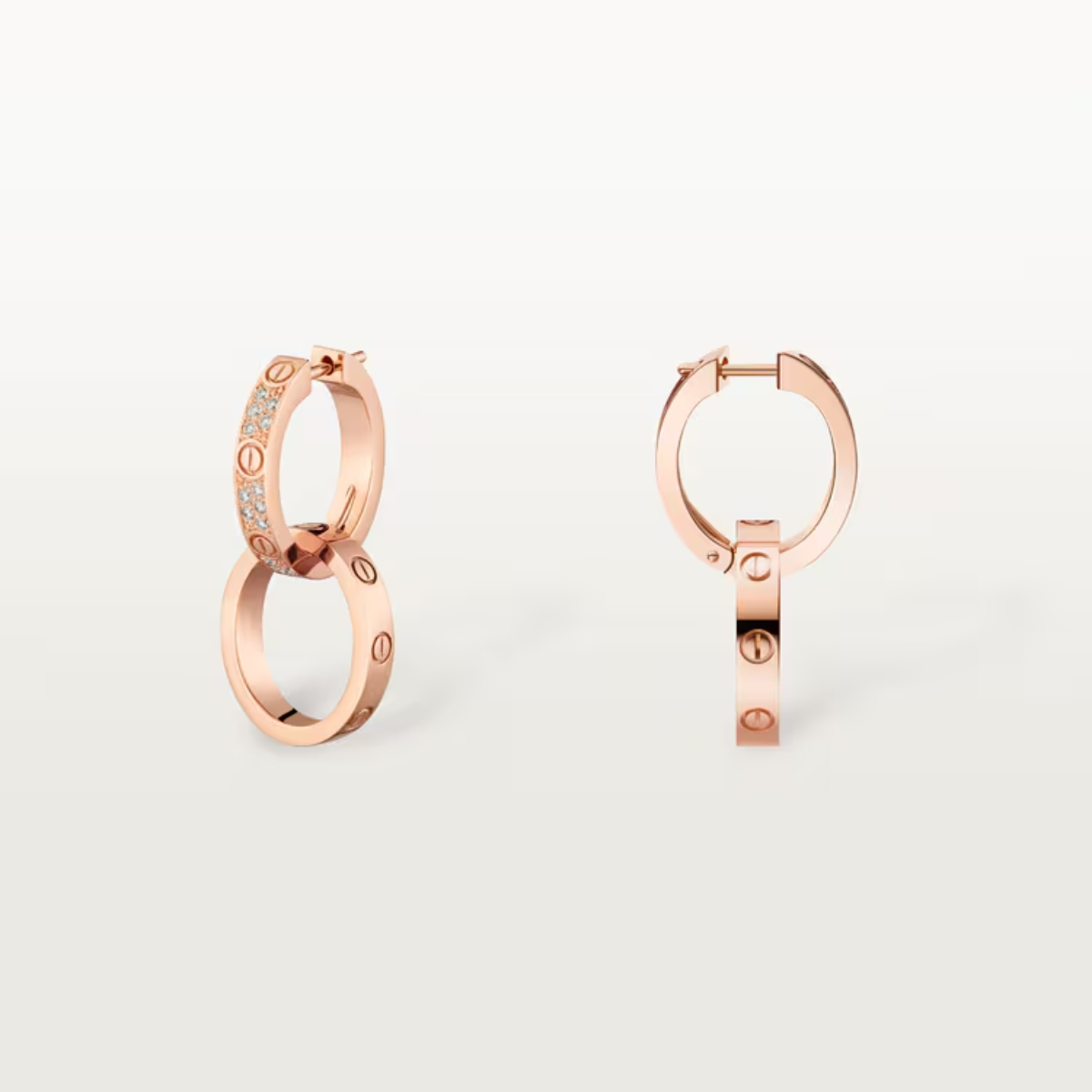 Brinco love argola duplo cravejado - Ouro Rose