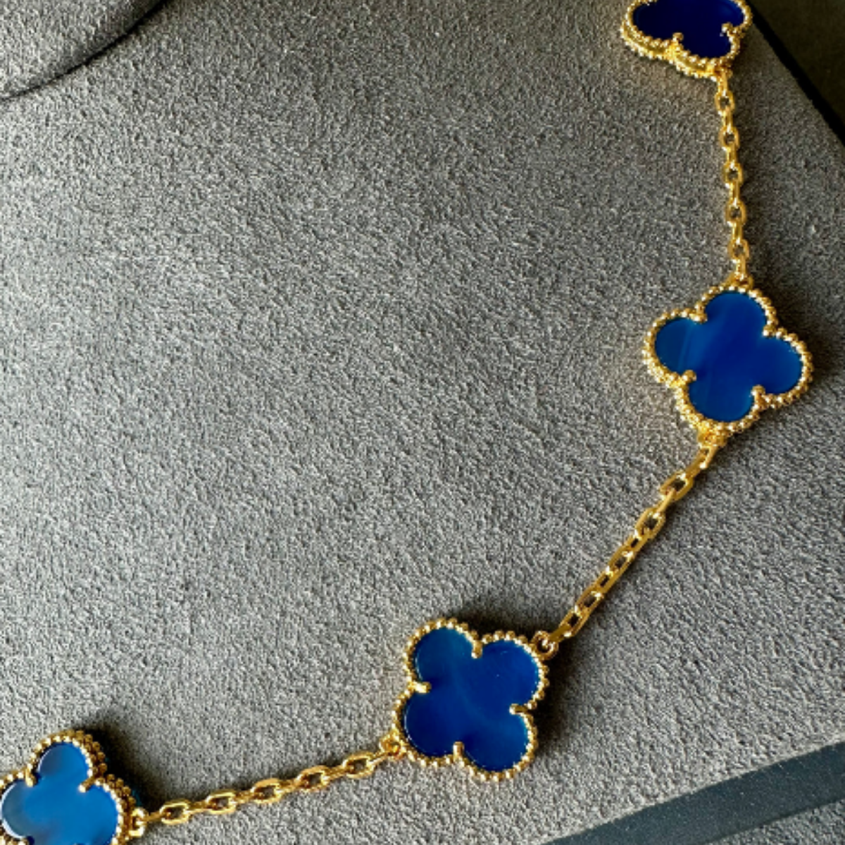 Colar Vintage Alhambra 10 Trevos Azul - Ouro 18K