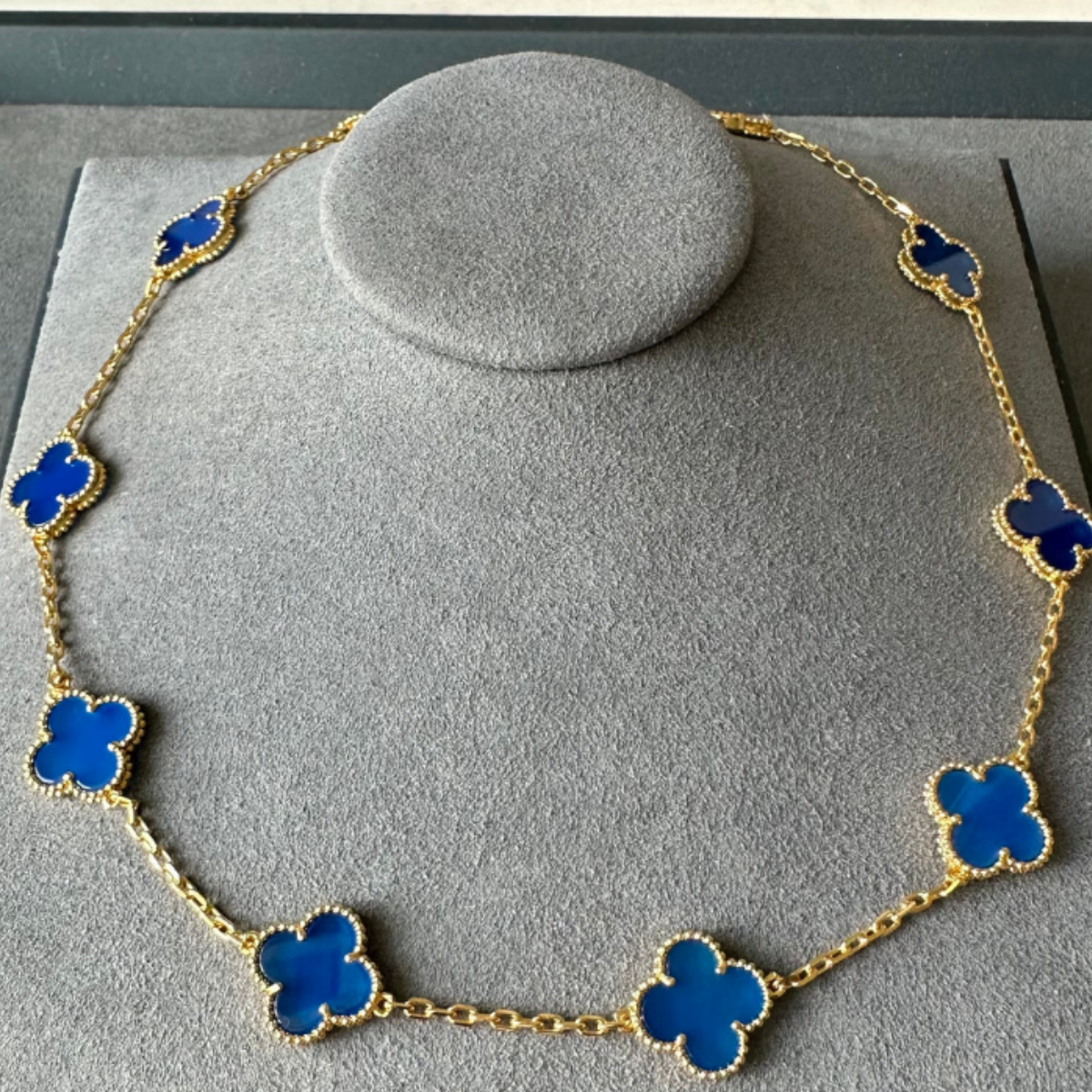 Colar Vintage Alhambra 10 Trevos Azul - Ouro 18K