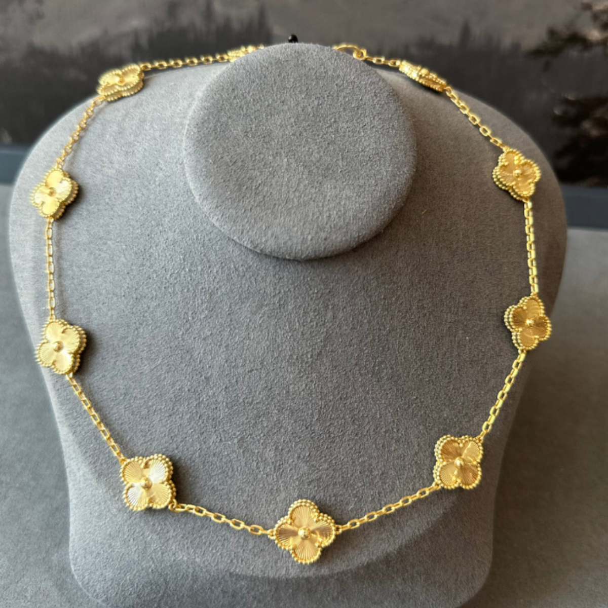 Conjunto Alhambra Trevo Colar 10 Trevos e Pulseira Brilhante - Ouro 18K