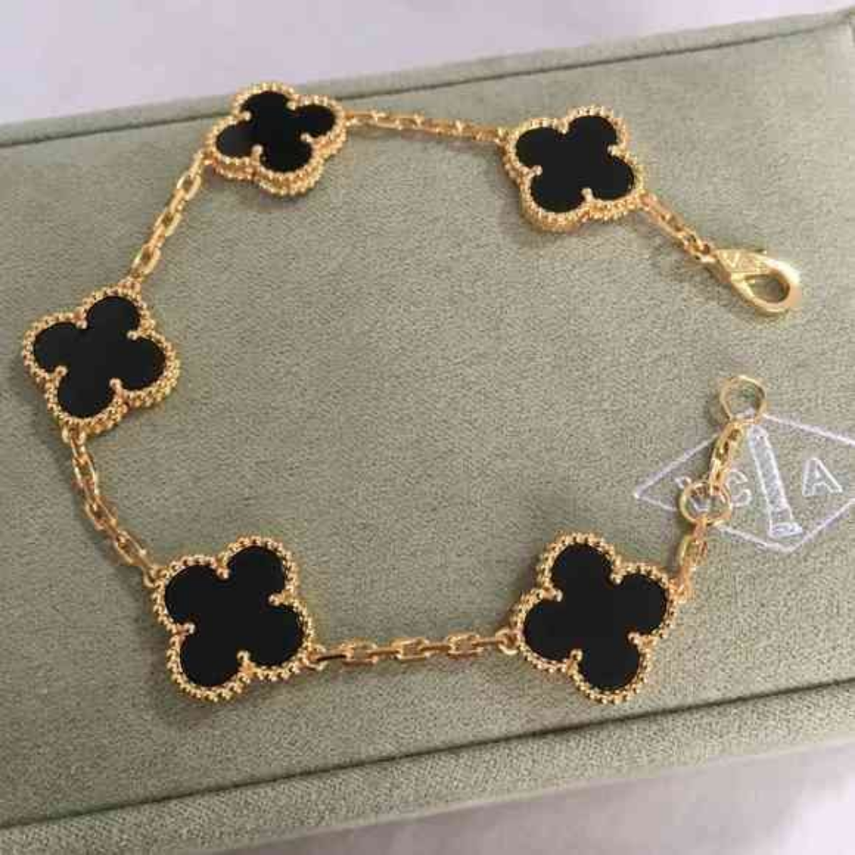 Pulseira Vintage Alhambra 5 Trevos Preto - Ouro 18K