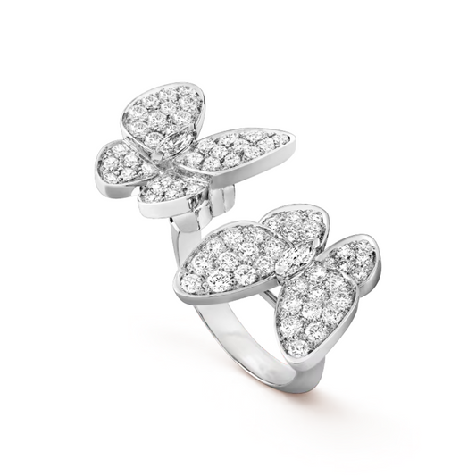 Anel Two Butterfly Pavé - Prata 925