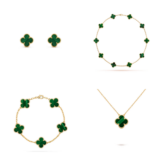 Conjunto Alhambra Vintage Trevo Completo Verde - Ouro 18K