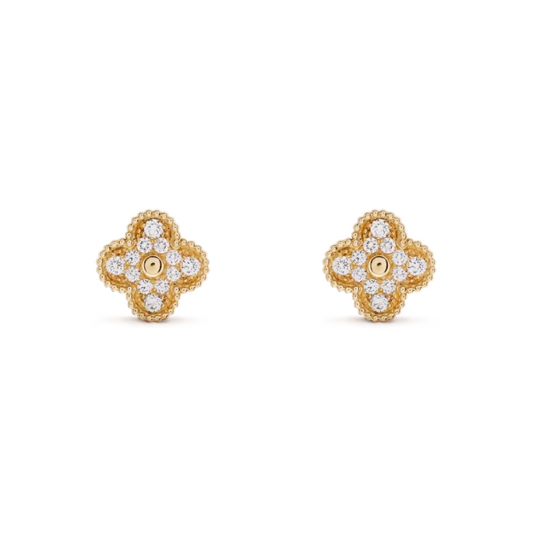 Brinco Pingente Vintage Trevo Snowflake - Ouro 18K