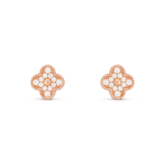 Brinco Pingente Vintage Trevo Snowflake - Ouro Rose