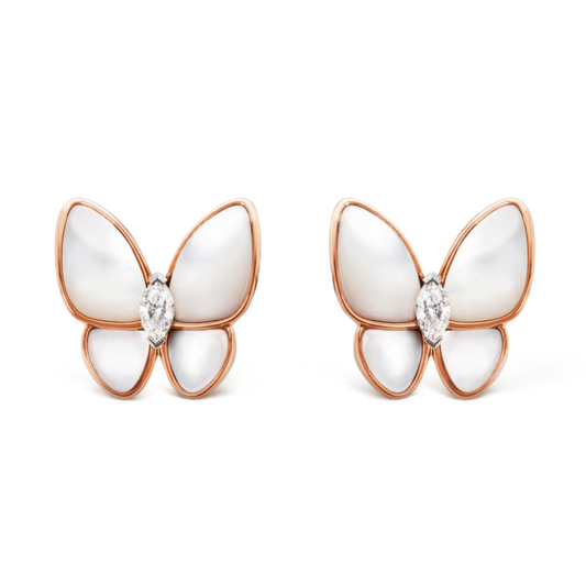 Brincos Two Butterfly Branco - Ouro 18K