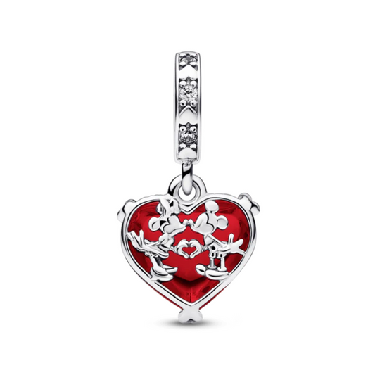 Berloque Beijo Mickey e Minnie e Coração Vermelho