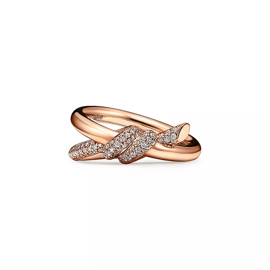 Anel Knot Nó Entrelaçado Cravejado - Ouro Rose