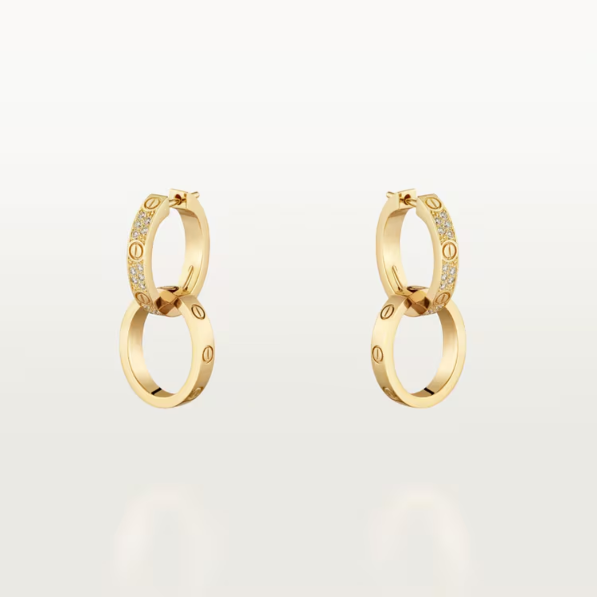 Brinco love argola duplo cravejado - Ouro 18K