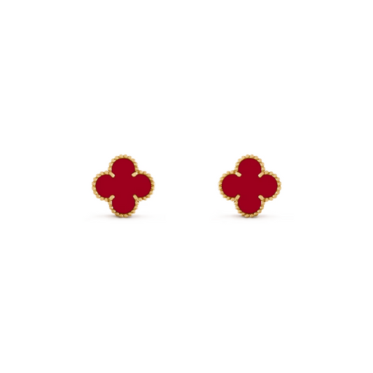 Brinco Pingente Vintage Alhambra Trevo Vermelho - Ouro 18K