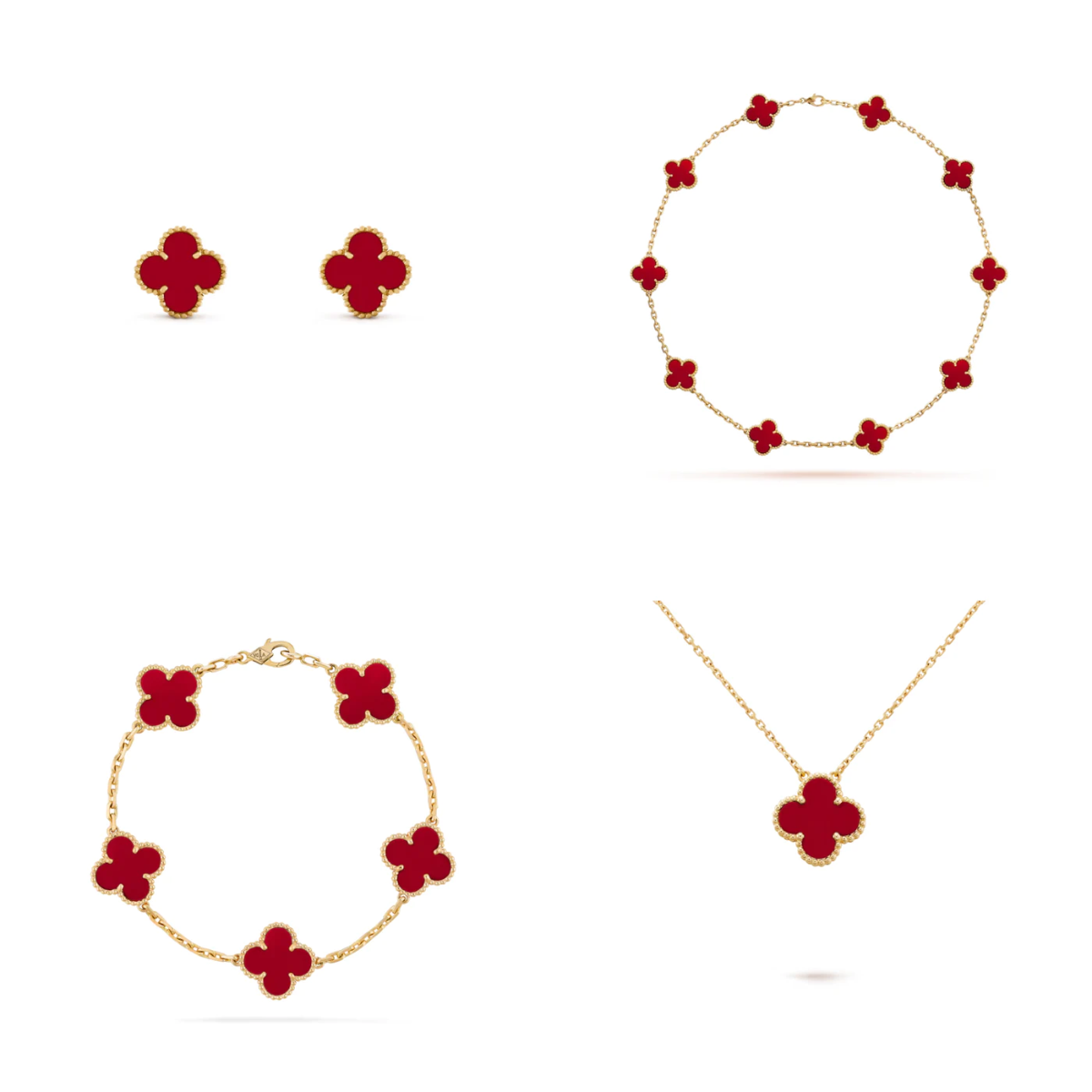 Conjunto Alhambra Vintage Trevo Completo Vermelho