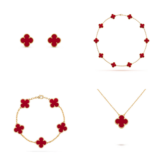 Conjunto Alhambra Vintage Trevo Completo Vermelho