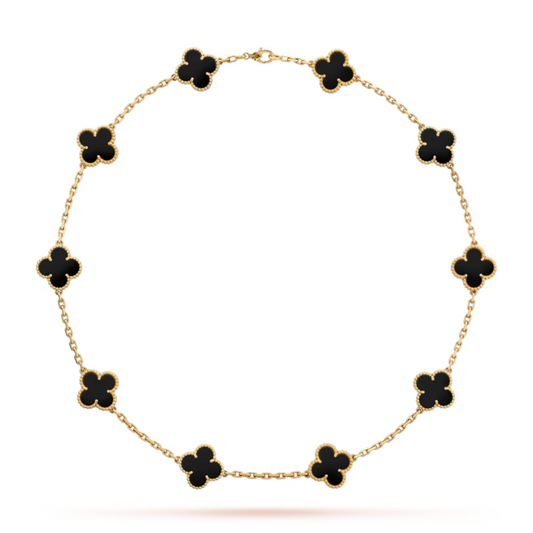 Colar Vintage Alhambra 10 Trevos Preto - Ouro 18K