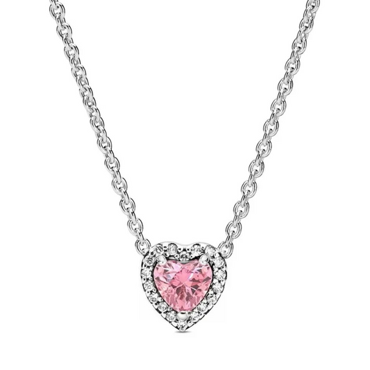 Colar Coração Halo Rosa - Prata 925