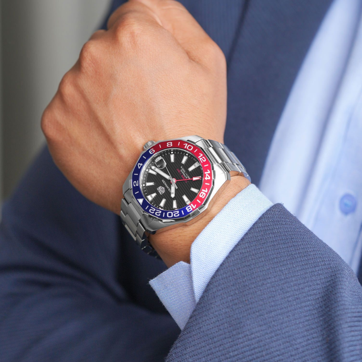Relógio T.H Aquaracer Azul e Vermelho Calibre 7 GMT "Pepsi"