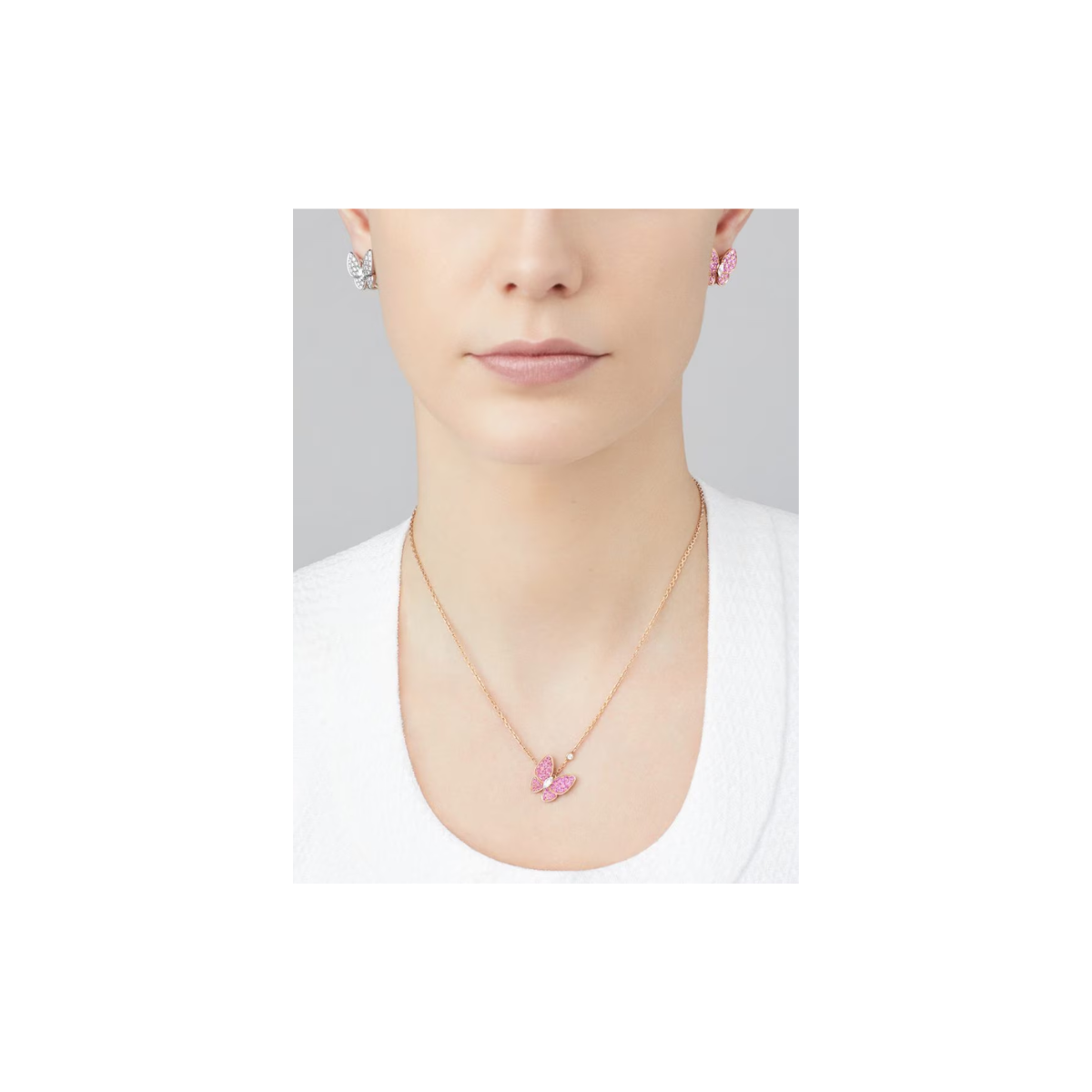 Colar Two Butterfly Pavé Rosa - Ouro 18K