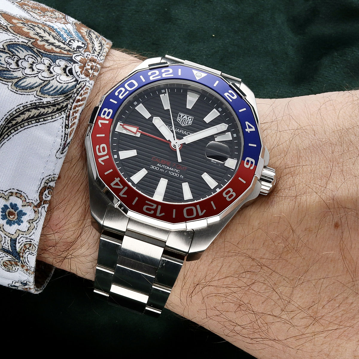 Relógio T.H Aquaracer Azul e Vermelho Calibre 7 GMT "Pepsi"