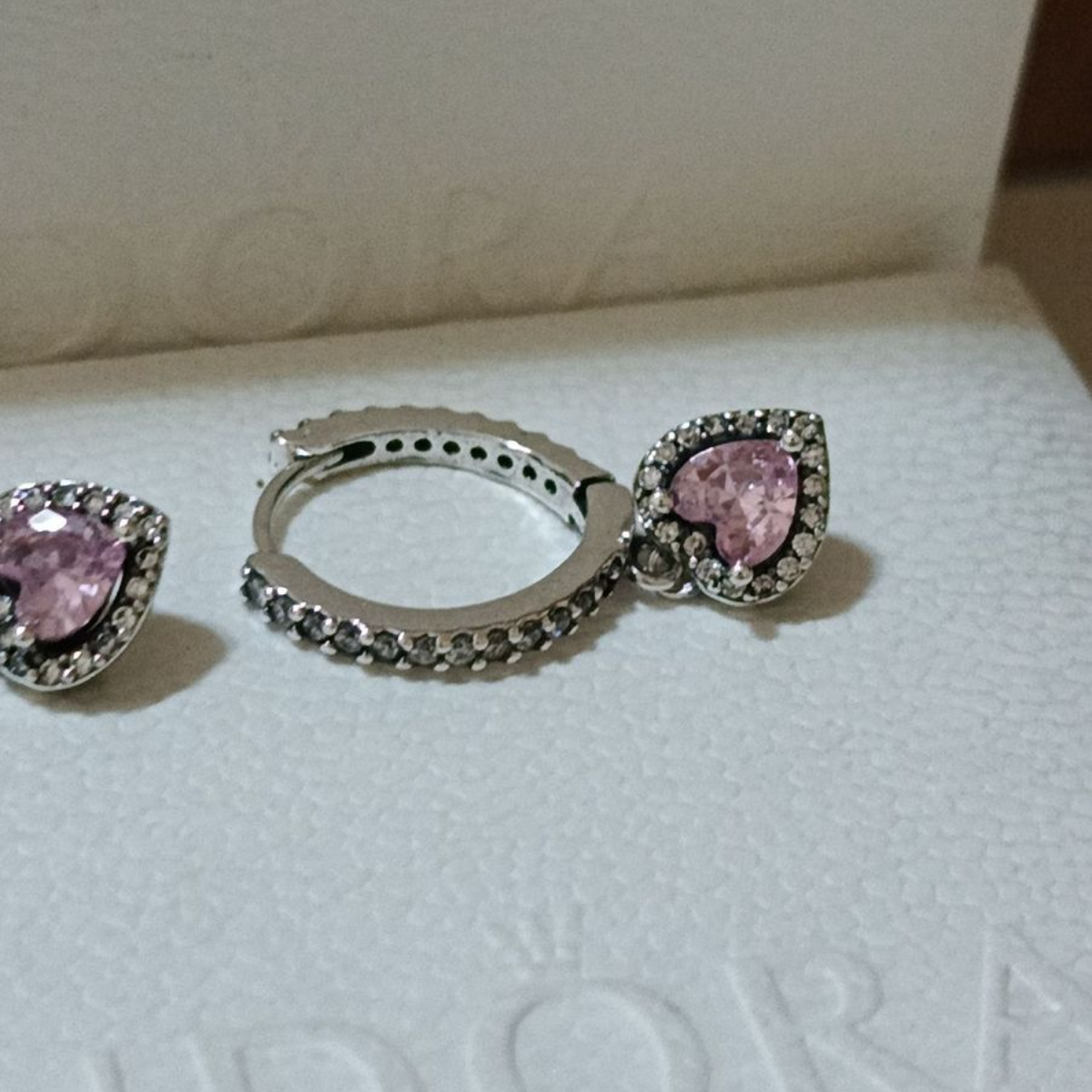 Brinco Coração Halo Rosa - Prata 925