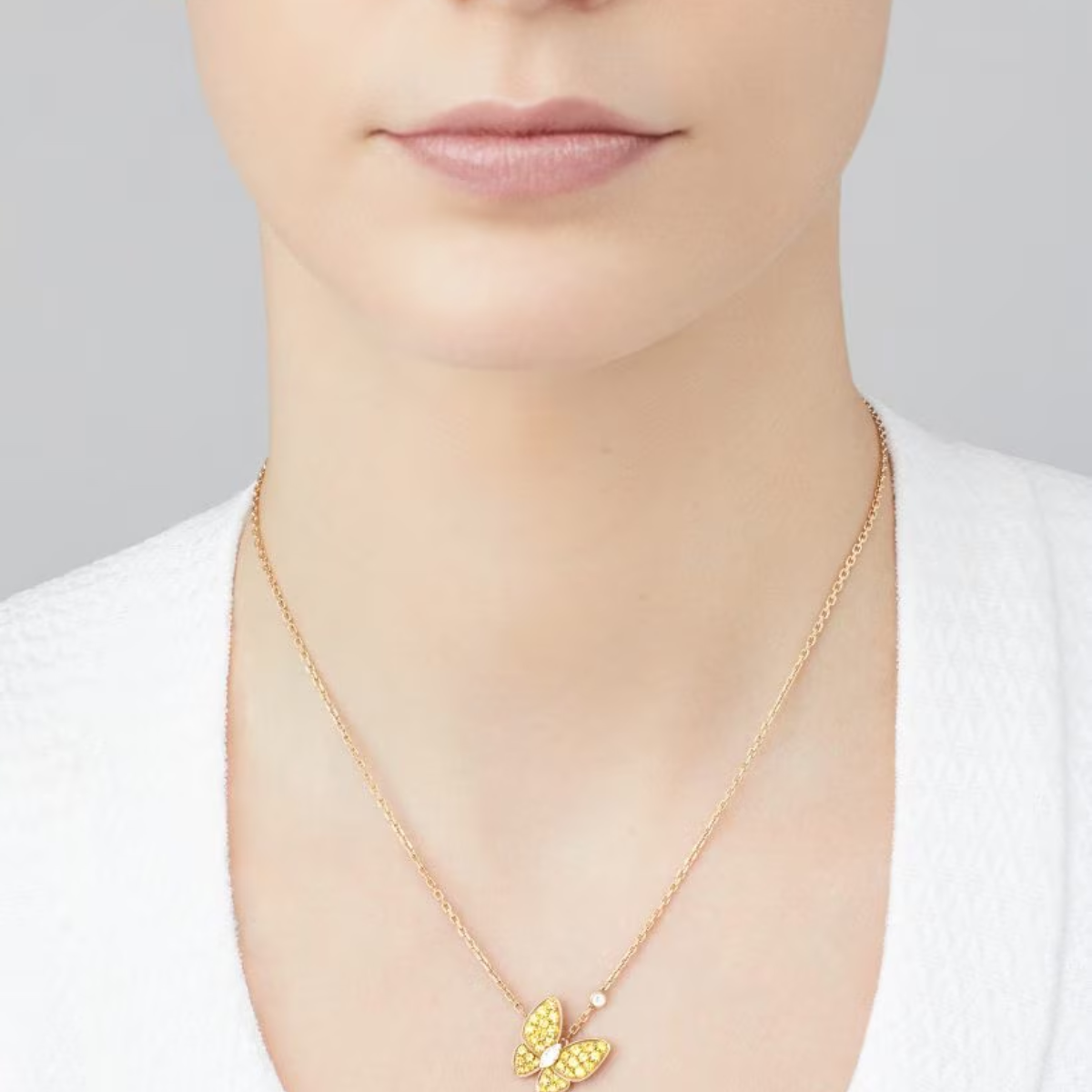 Colar Two Butterfly Pavé Laranja - Ouro 18K