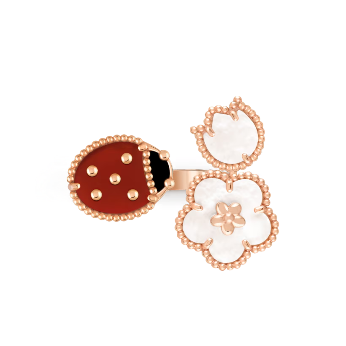 Anel Lucky Spring Joaninha e Flor de Ameixa - Ouro Rose