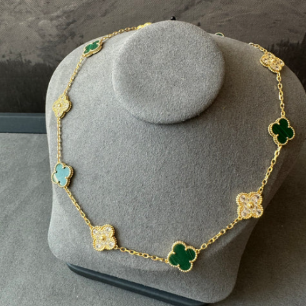 Conjunto Trevo Colar 10 Trevos e Pulseira Snowflake Verde - Prata de Lei