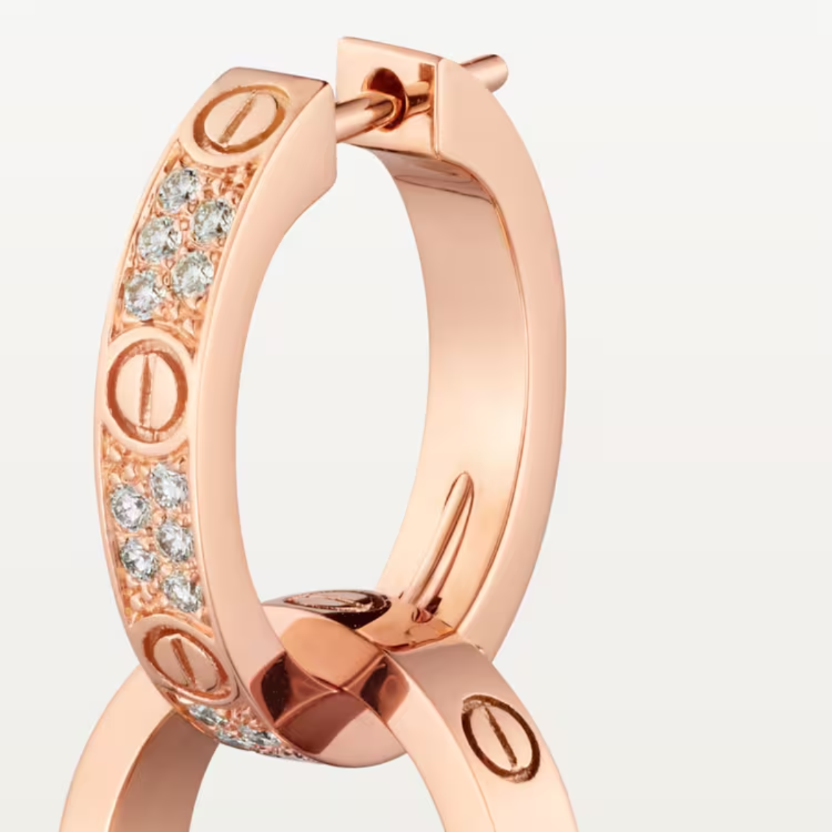 Brinco love argola duplo cravejado - Ouro Rose