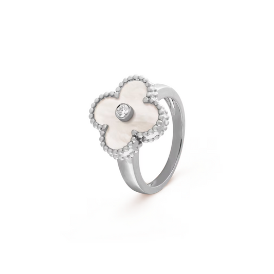 Anel Vintage Alhambra Branco - Prata de Lei