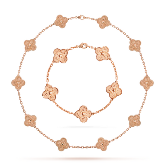 Conjunto Alhambra Trevo Colar 10 Trevos e Pulseira Discovery - Ouro Rose