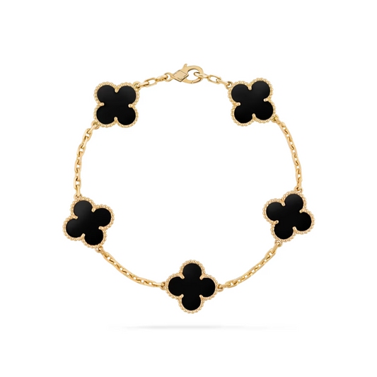 Pulseira Vintage Alhambra 5 Trevos Preto - Ouro 18K